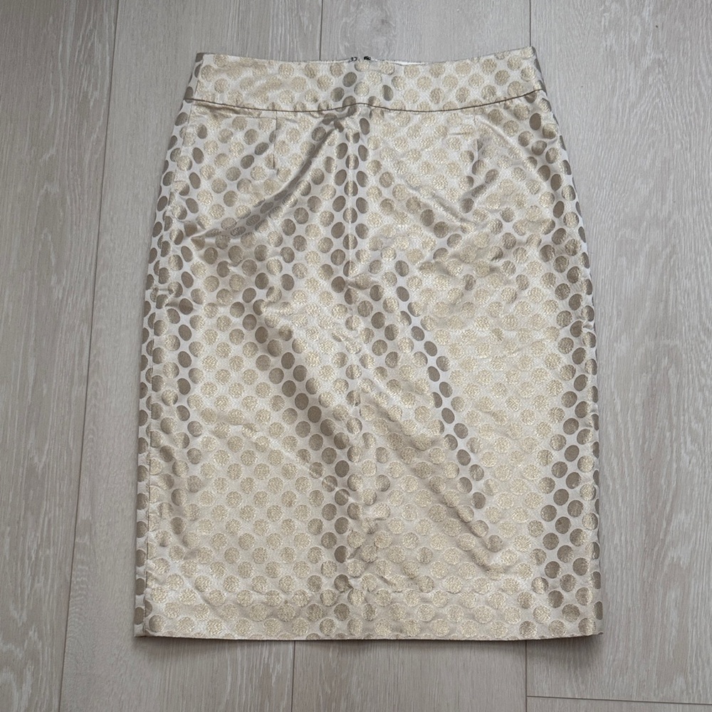 J. Crew Silk Gold Polka Dot Pencil Skirt